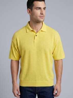 Vintage Versace Yellow Short Sleeve Polo Shirt - 50/XL, made in Italy 🇮🇹